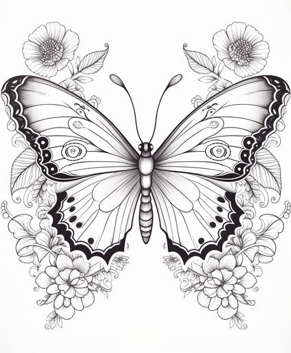 Butterfly drawing, ink folk art style, anemoiacore influence