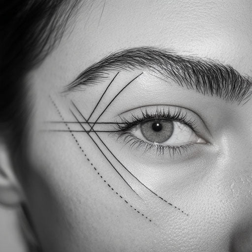 Eyebrow tattoo with bold lines and minimalist geometry