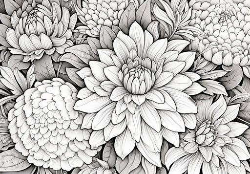Floral coloring page, beautiful flowers, coded patterns