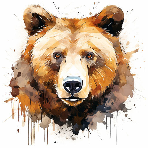 Bear face clipart in the style of Oil painting, on white background