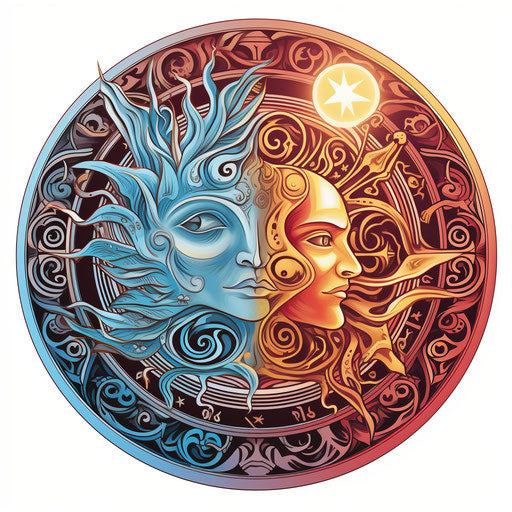 Alchemy symbol in hand-drawn style, maroon and azure