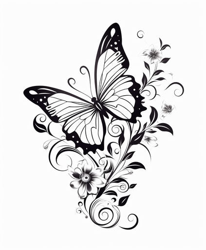 Black and white butterfly tattoo for two, stencil-based style