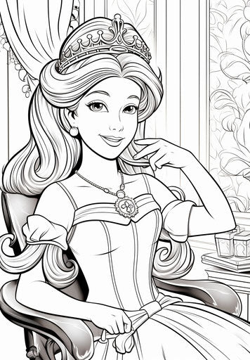 Princess coloring pages for girls, royal hairdresser drawing