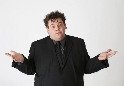 Overweight business man with no ideas, 'I don't know' gesture