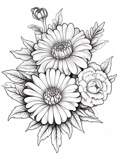 Flower Coloring Pages - Free printable coloring pages in the style of emotive faces, simplified structures, child's drawing, tender depiction of nature, high resolution 3:4