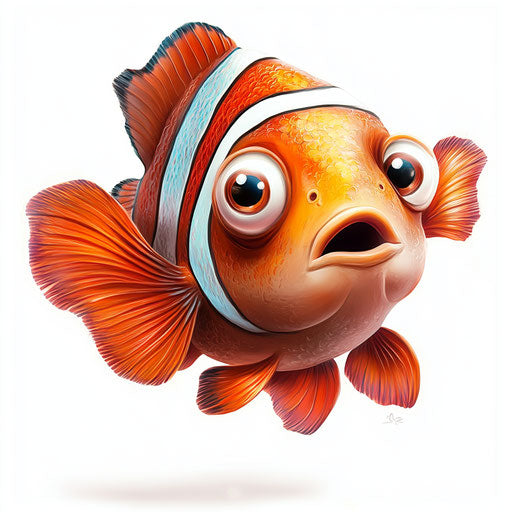 Humorous caricature of a clownfish with human characteristics