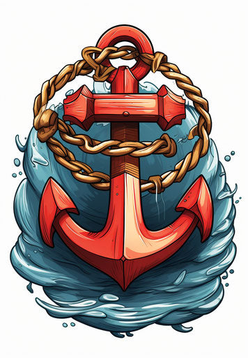Life raft shaped as anchor, nautical style, classic tattoo motifs