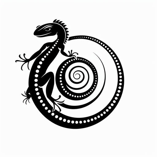 Minimalist black and white lizard in spiral clipart sketch