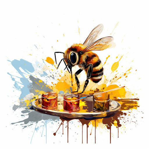 Spelling bee illustration in the style of Oil painting on a white background