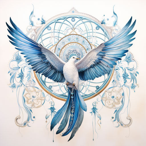 Freedom wings, bright dream, silver blue, ornate details