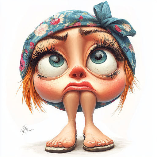 Humorous caricature of slippers with human characteristics