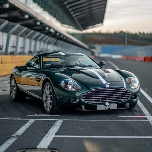 Racing-striped Aston Martin DB7 Zagato on the starting grid