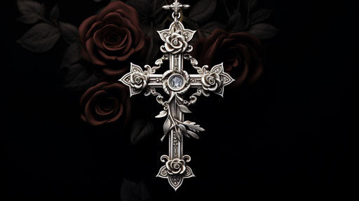 Silver rose Christian cross pendant
