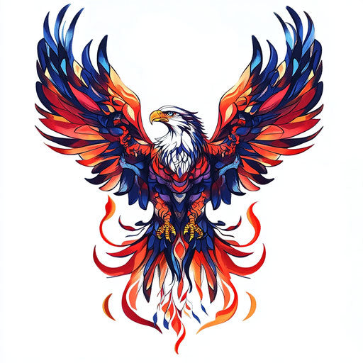 Chest tattoo eagle flame clipart on white background