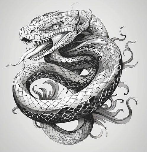 Enchanted serpent in vector illustration black and white