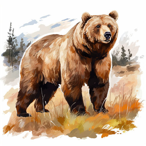 Brown bear clipart in the style of Oil painting, on a white background