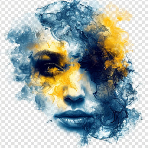 Transparent PNG clipart with emotions, light yellow and dark azure