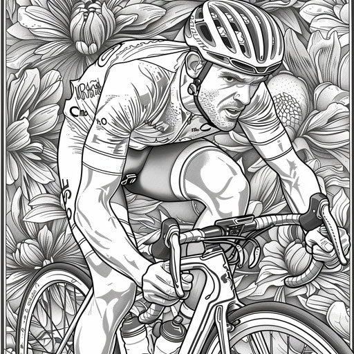 Detailed illustration of a cyclist wearing a helmet and riding gear