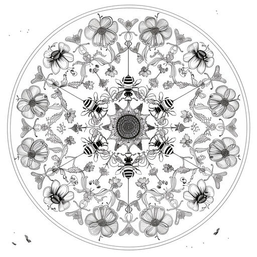 Detailed mandala with springtime insects. Coloring book page