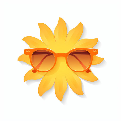 Sun with sunglasses clipart in Minimalist style, on white background