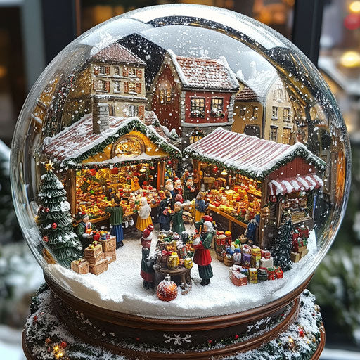 Vibrant Christmas Market in a Snow Globe