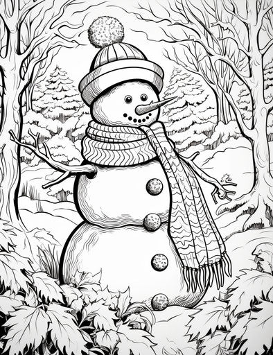 Captivating black and white snowman coloring page