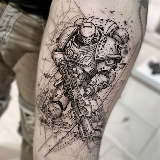 Space marine outline tattoo, J.P. Targete style