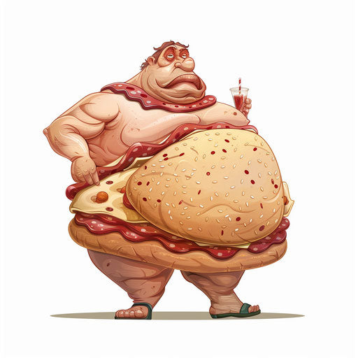 Realistic obesity clipart on flat white background, detailed textures and sharp edges