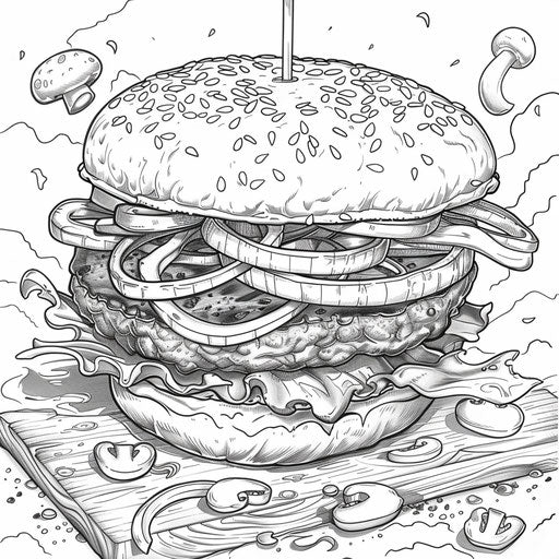 Burger with grilled mushrooms and onions