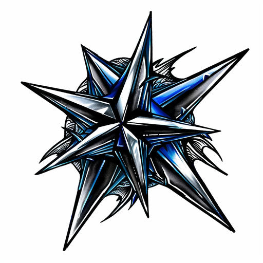 Nautical star with sharp edges, blue and black on white