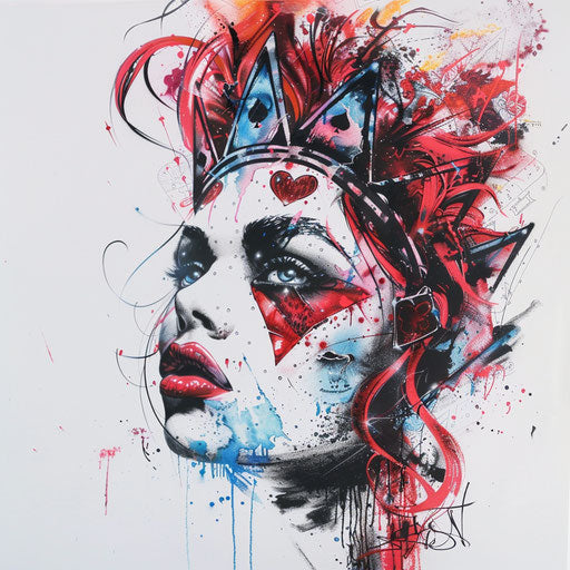 Dynamic and vibrant graffiti-style Queen of Hearts