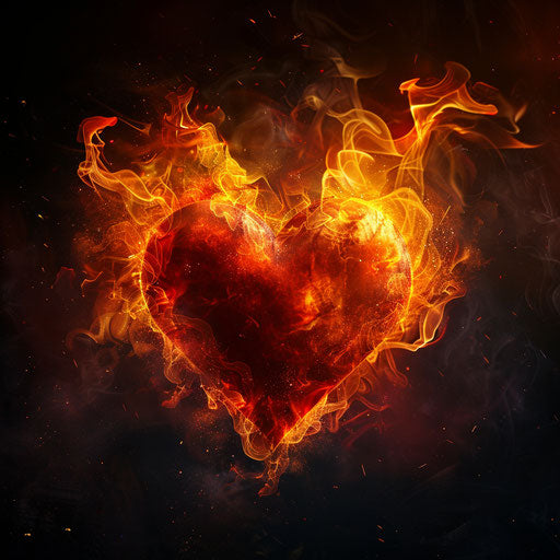 Red flame fire heart, humor meets emotional sensitivity