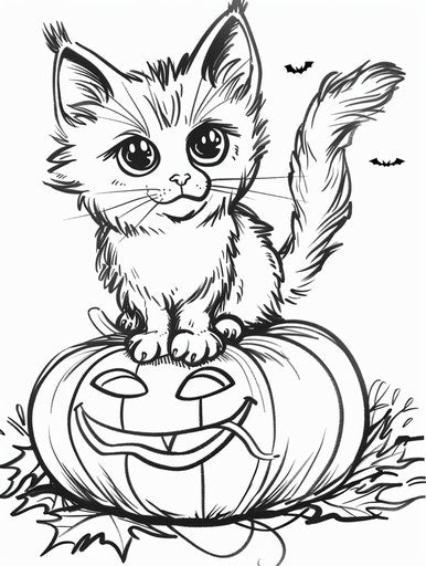 Cute Halloween Cat Coloring Page