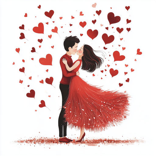 Young couple in love dressed in red for Valentine's Day