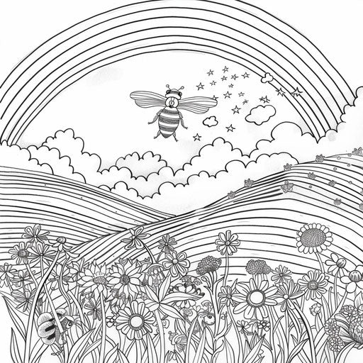 Bee flying through a rainbow