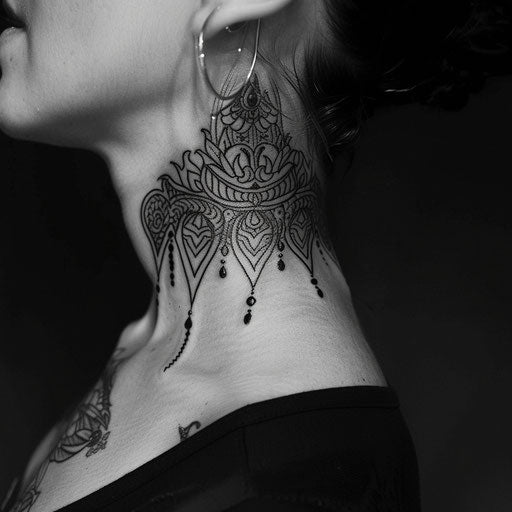 Neck tattoos with tribal elements for females