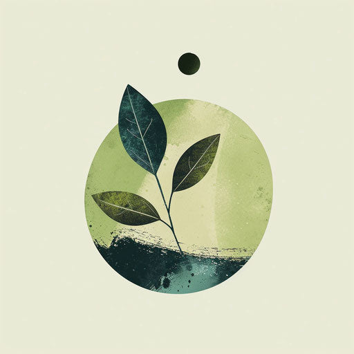 Nature-inspired print logo with a green background, organic shapes