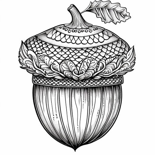 An acorn with intricate patterns on its cap