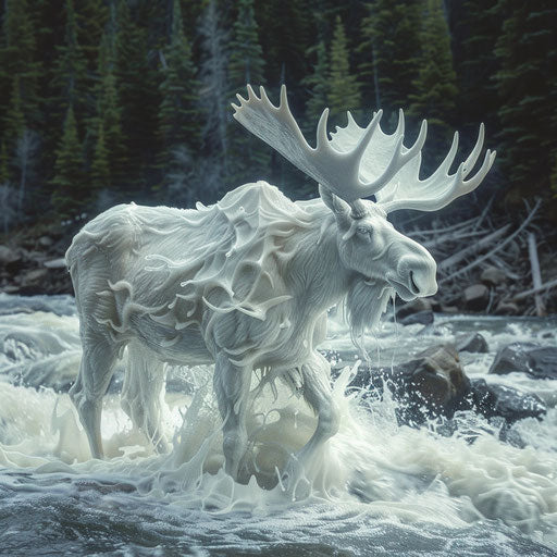 A moose of water blending into a rushing river