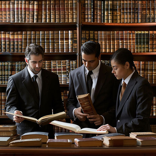 Legal team preparing for major case in a library