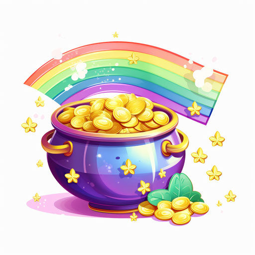 Illustration of pot of gold in Pastel Colors Art style on white background