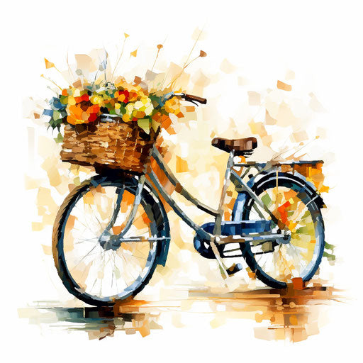 Bicycle clipart in the style of Oil painting, on a white background