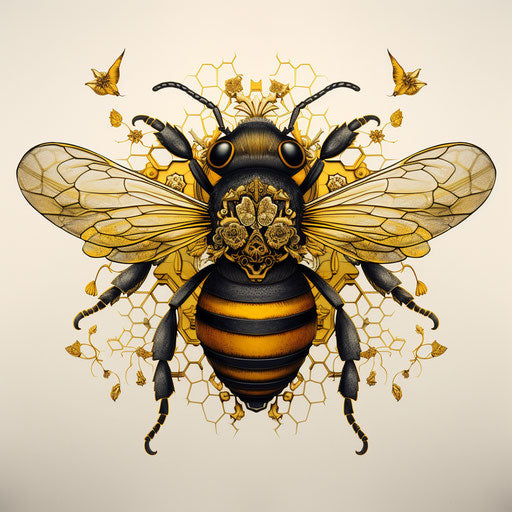Detailed drawing of a yellow and black bee