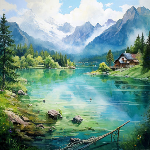 Mountainous landscapes with forests around the lake