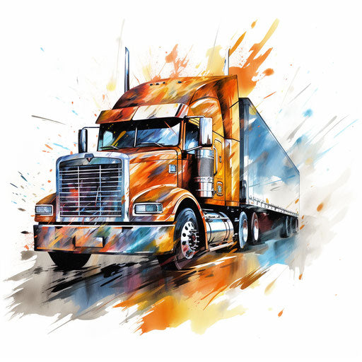 Semi truck clipart in the style of Oil painting, on a white background