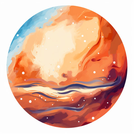 Mars clipart in the style of Impressionistic Art, on a white background