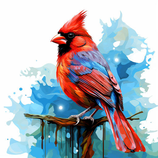 Cardinal artwork in Impressionistic style, white backdrop