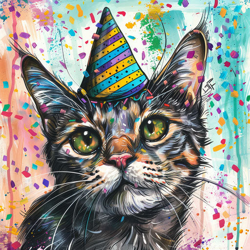 Festive tattoo sketch of a cat with a party hat