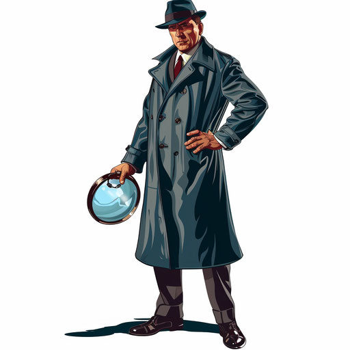 Photo Realistic Detective Clipart on Flat White Background, Bright Colors and High Detail