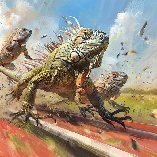 Olympic race: iguana sprints against animals on track